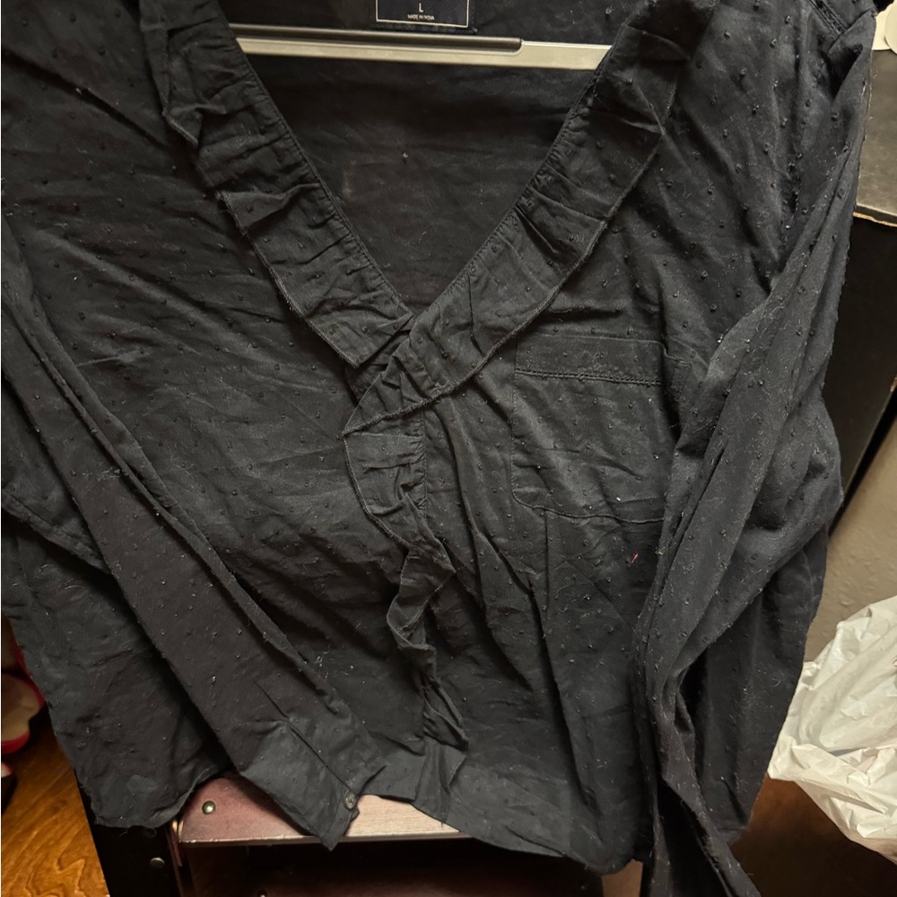 Black Ruffled V-Neck Blouse - Picture 2 of 2